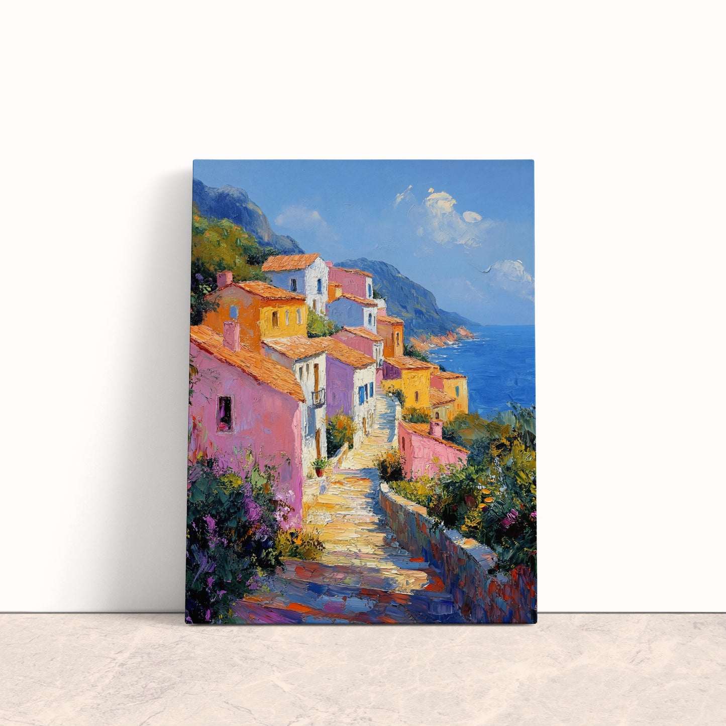 Sunlit Mediterranean Village Canvas Print