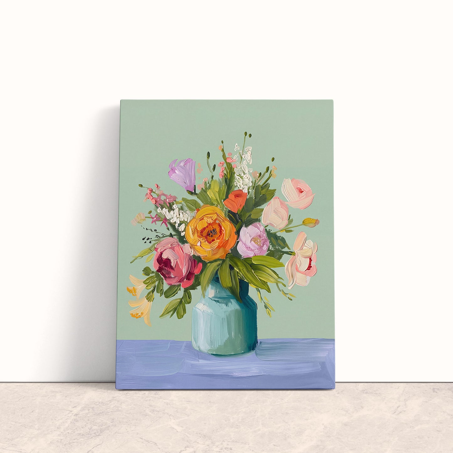 Floral Harmony in Jade Canvas Print