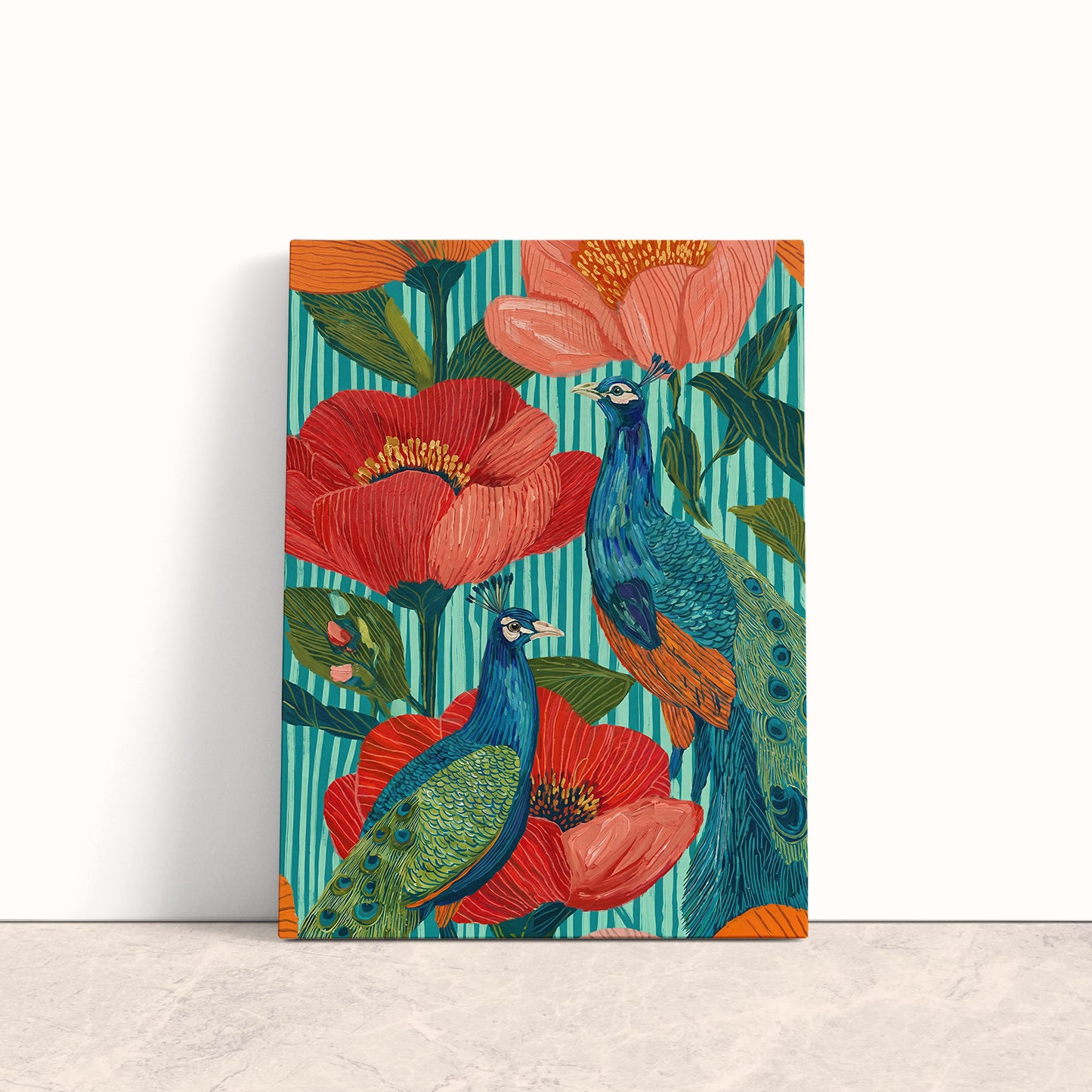 Tropical Peacock Garden Canvas Print