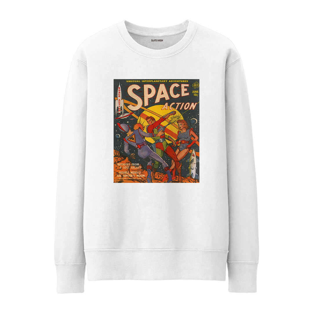 Space Action Vintage Comic Sweatshirt