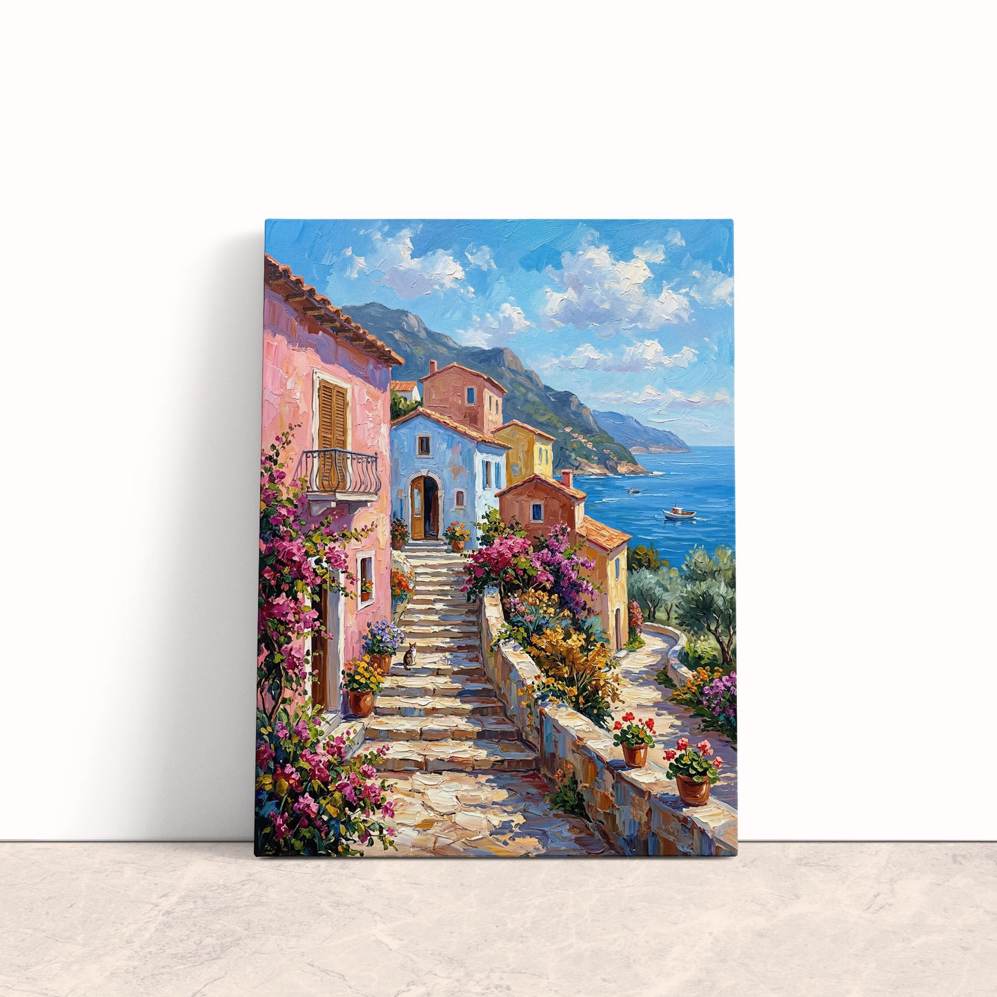 Mediterranean Coastal Village Canvas Print