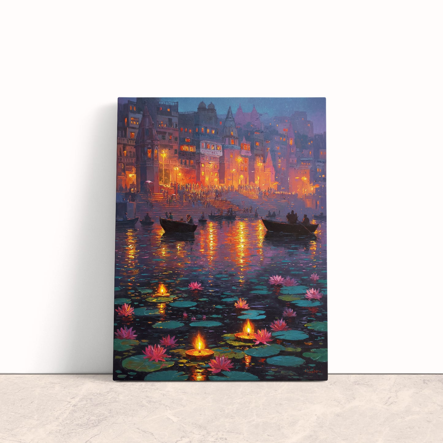 Golden Reflections of Varanasi Canvas Print