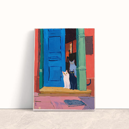 Curious Cats at the Blue Door Canvas Print