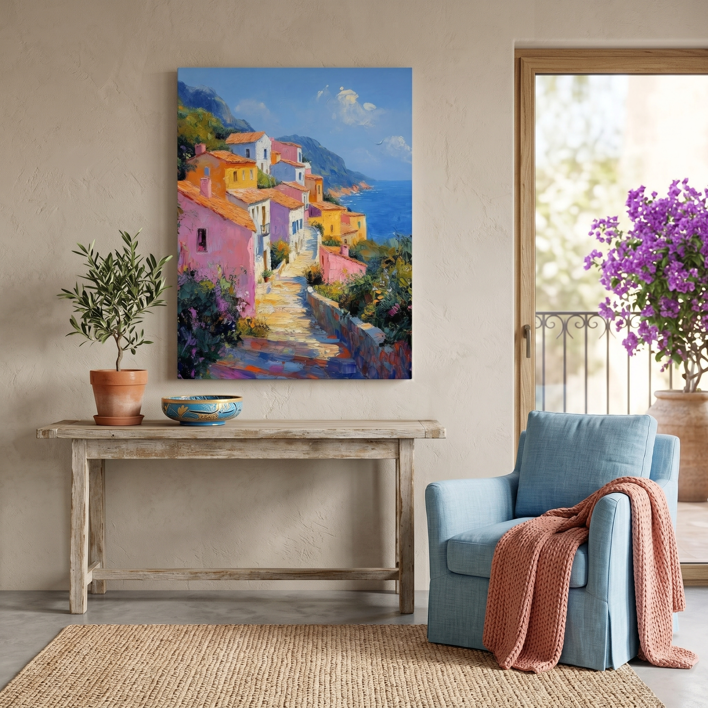Sunlit Mediterranean Village Canvas Print