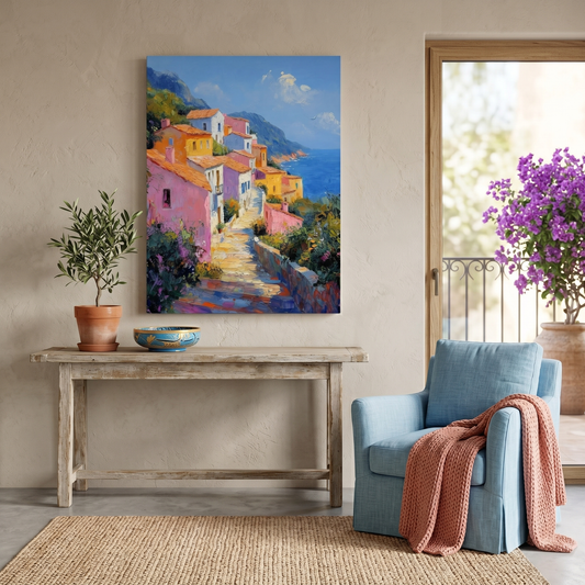 Sunlit Mediterranean Village Canvas Print