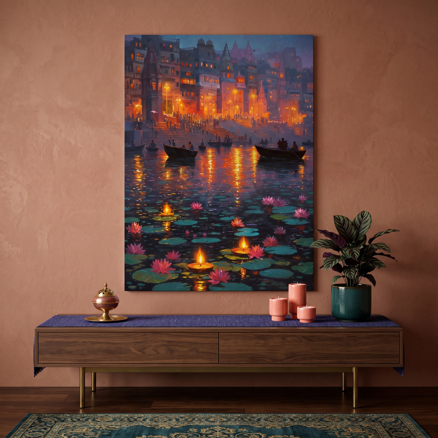 Golden Reflections of Varanasi Canvas Print