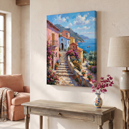 Mediterranean Coastal Village Canvas Print