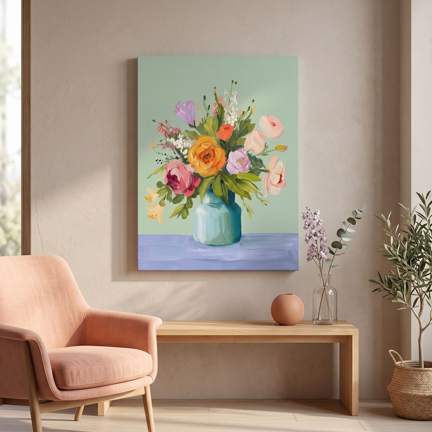Floral Harmony in Jade Canvas Print