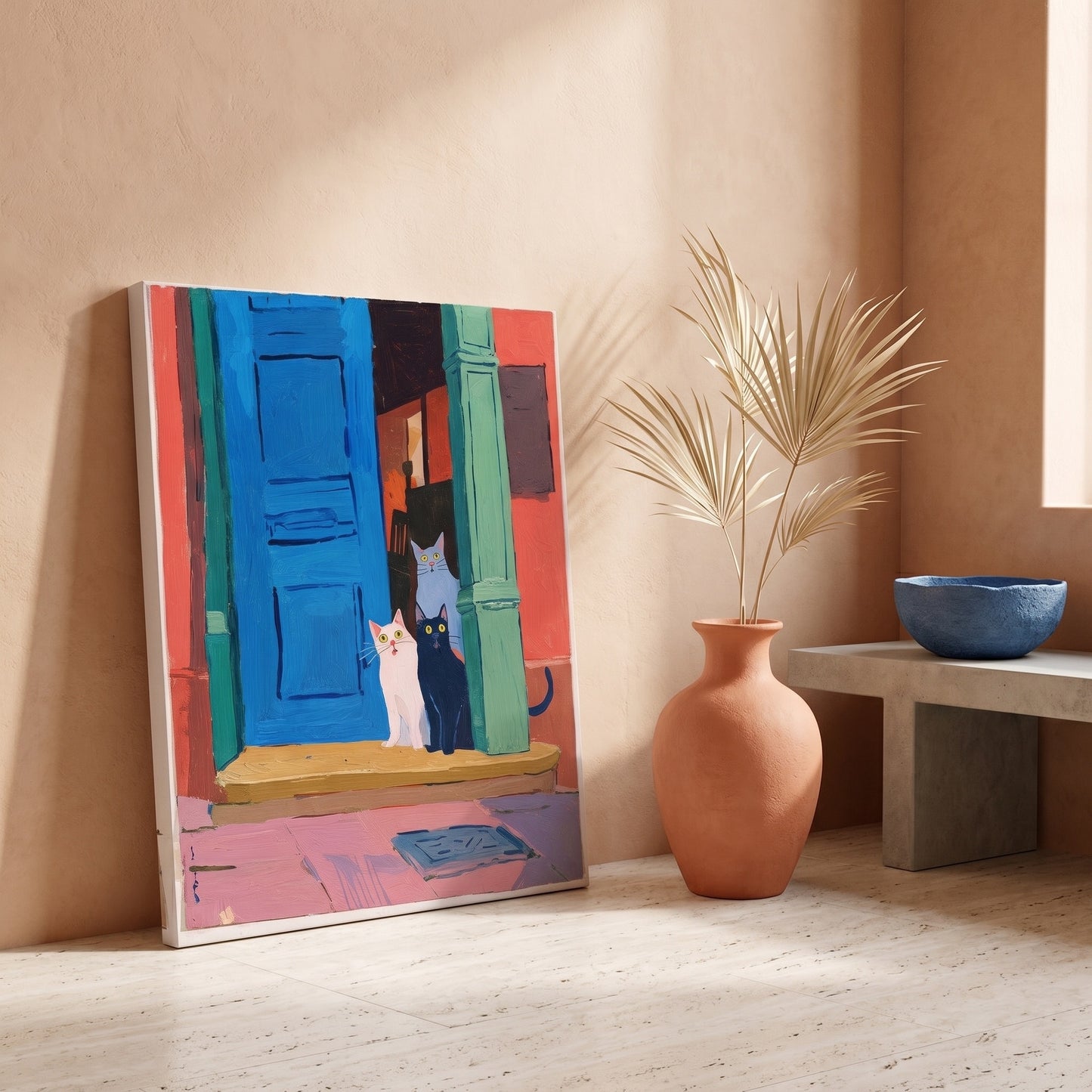 Curious Cats at the Blue Door Canvas Print
