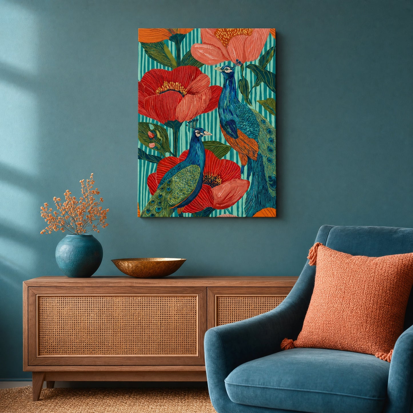 Tropical Peacock Garden Canvas Print