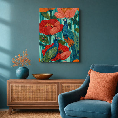 Tropical Peacock Garden Canvas Print