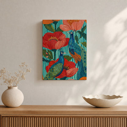 Tropical Peacock Garden Canvas Print