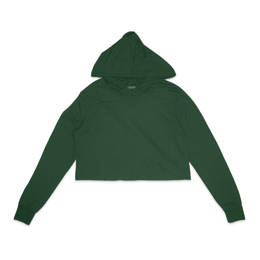 Olive green Plain Crop Hoodie